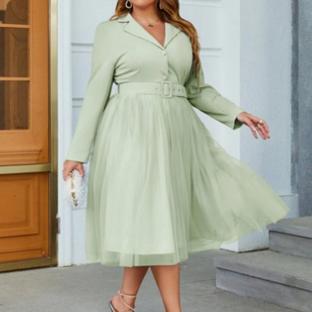 NWT Plus sized Simple Plus Mesh Hem Shirt Dress size 1XL mint green